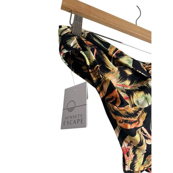 Sunsets Escape Retro Retreat Black Tropical Floral Print Foldover Bikini Bottoms - Picture 5 of 10